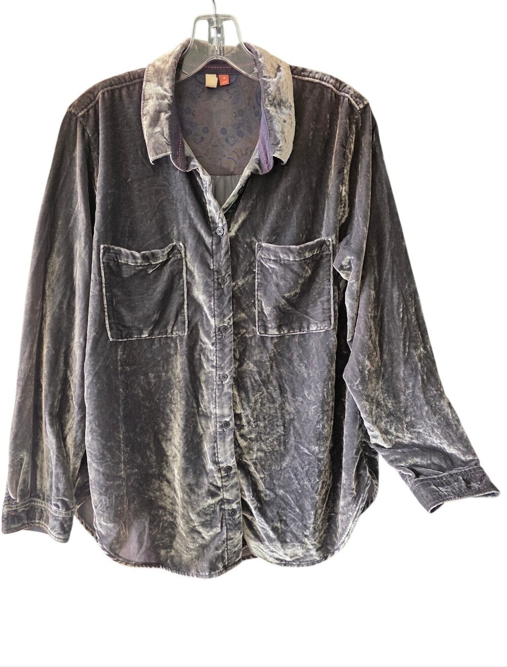 Pilcro Women's Relaxed Velvet Button-Down Shirt in Charcoal Gray Size Medium
